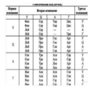 Определите аминокислоту, которую будет переносить данная тРНК 5’-ЦГААГГУГАЦААУГУ-3’, если третий три
