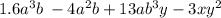 1.6 {a}^{3}b \: - 4 {a}^{2}b + 13a {b}^{3} y - 3x {y}^{2}