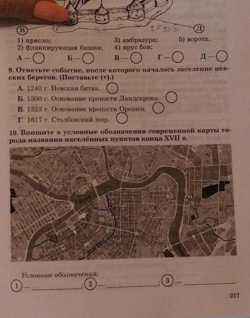 Выпишите в условное обозначение я современной карты города названия населённых пунктов конца 17 века