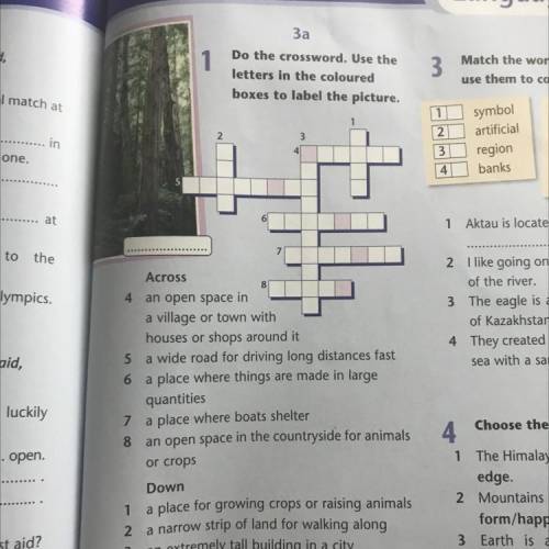 Do the crossword. Use the letters in the coloured boxes to label the picture. Across an open space i