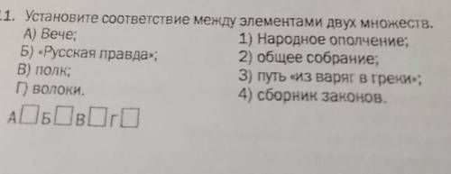 11. Установите соответствие между элементами двух множеств. А) Вече;1) Народное ополчение;Б) «Русска