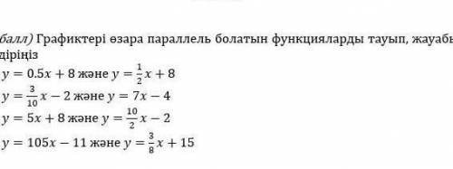 Графиктері өзара параллель болатын функцияларды тауып ,жауабын түсіндірініз:​