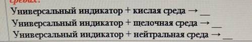 Задание 3. Как изменяется цвен универсального индикатора в различных средах?1.Универсальный индикато