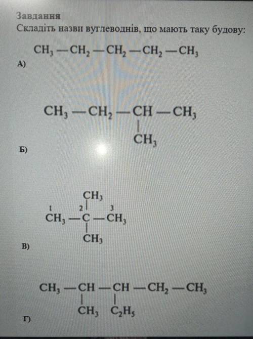 Складіть назви вуглеводнів, що мають таку будову:​