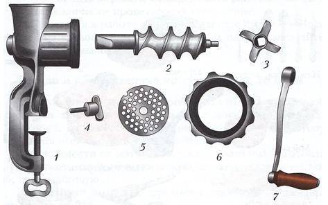 На рисунке представлены составные части мясорубки. Цифрой 3 обозначен(о): Выберите один ответ: a. но