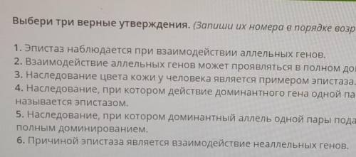 просто надо выбрать три верных утверждения эпистаз наблюдается при взаимодействие аллельных генов2вз