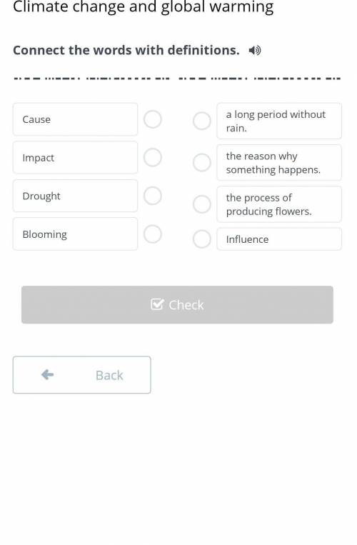 Connect the words with definitions cause , impact, drought ​
