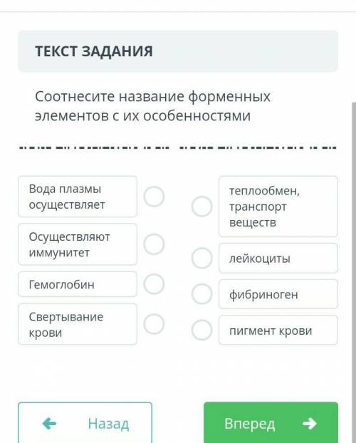 семь минут осталось!соотнесите название форменный элементов с их особенностями. ​