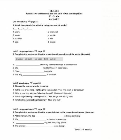 Erm 2 Summative assessment for the unit «Our countryside» 6th Grade Variant II Unit 3 Vocabulary 32