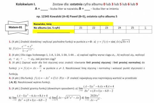 A= 10 В=9 1)Знайдіть область визначення та обчисліть похідні функції в точці 2)Для числової послідов