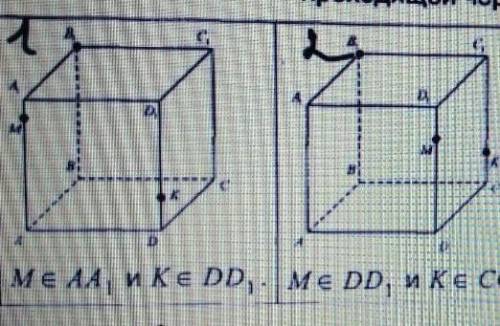 Постройте сечение куба ABCDA1B1C1D1 плоскостью, проходящей через точки B1, M, K если..дано на фотогр