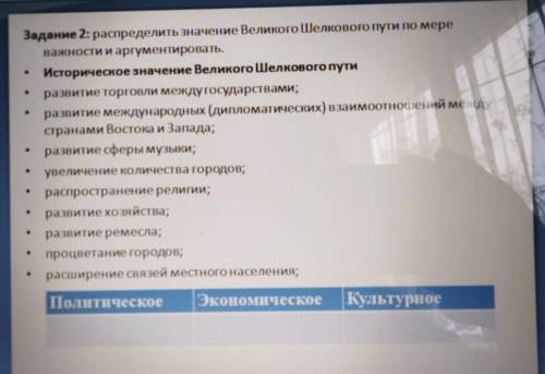 Распределить значение великого шелкового пути по мере важности и аргументировать. ​