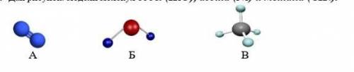 2. Дан рисунок: модели молекул воды (H2O), азота (N2) и метана (CH4 А) Какой картинке соответствуют