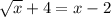 \sqrt{x} +4 = x-2