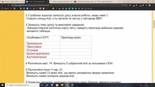 Задание 3. Використовуючи політичну карту світу, наведіть приклади азійських держав, заповніть табли