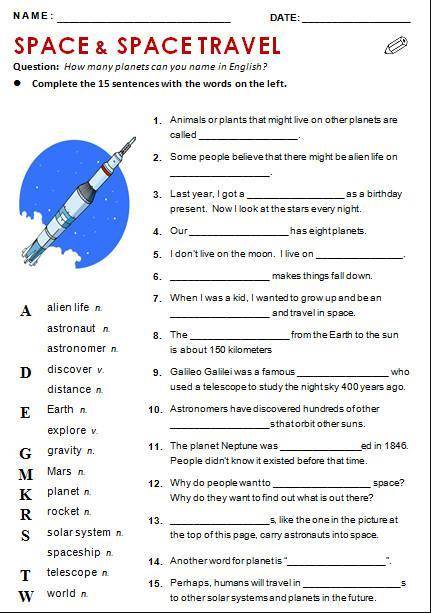 Complete the 15 sentences with the words on the left​