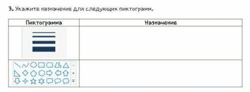 Укажите назначение для следующих пиктограмм. ПиктограммаНазначение сор 1 маленький вопрос​