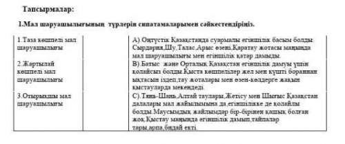 1.Мал шаруашылығының түрлерін сипаттамаларымен сәйкестендіріңі. 1 Таза кешпели мал шаруашылыгы шаруа