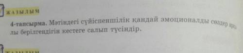 ЖАЗЫЛЫМ 4-тапсырма. Мәтіндегі сүйіспеншілік қандай эмоционалды сөздер архилы берілгендігін кестеге с