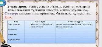 Үлгіге сүйеніп отырып берілген сөздердің қалай жасалып тұрғаның анықта сөйлем құраныздар сөздер:мақт