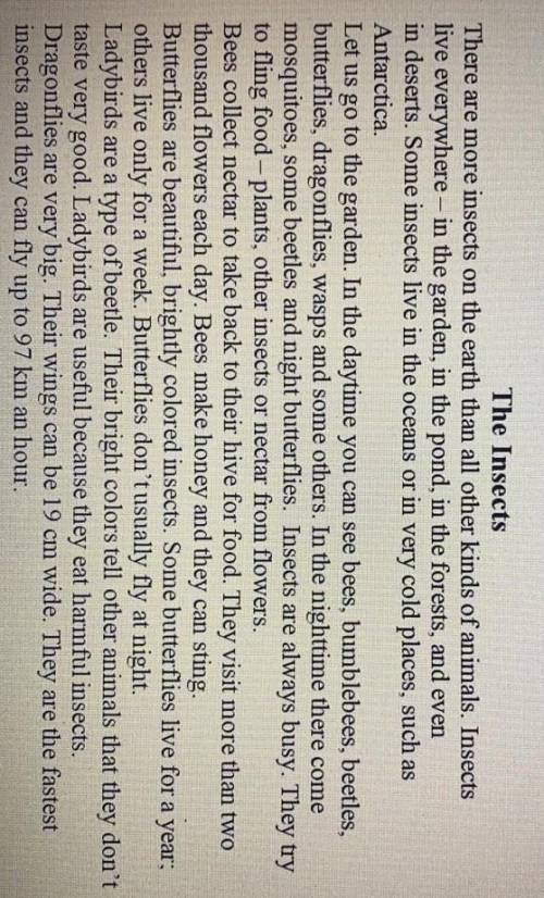 ܀ Answer the questions to the text:1. Where do Insects live?2. What do they look like?3. What do the