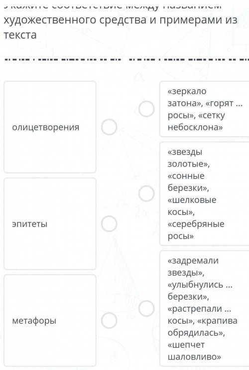 Укажите соответствие между названием художественного средства и примерами из текста​