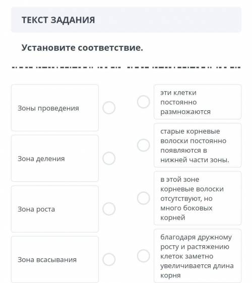 ЗАДАНИЕ №3 ВРЕМЯ НА ВЫПОЛНЕНИЕ:16:11ТЕКСТ ЗАДАНИЯУстановите соответствие.Зоны проведенияЗона деления