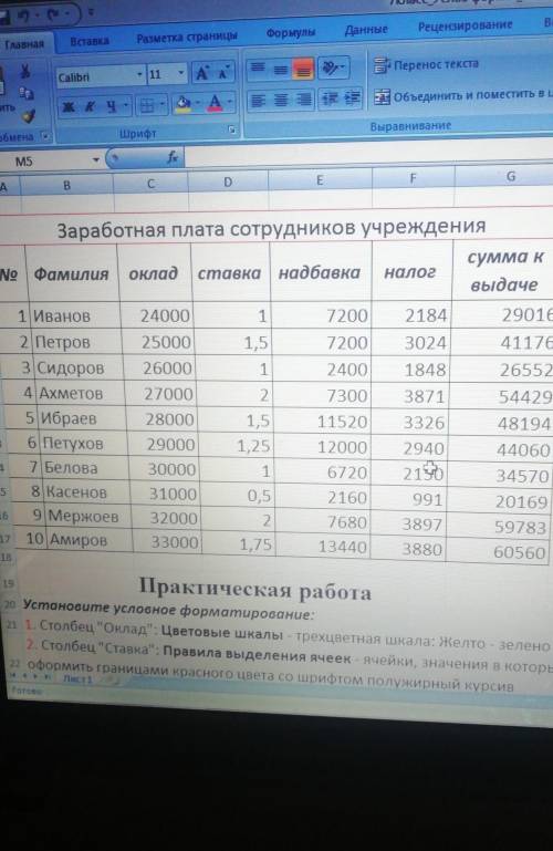 Умоляю от Установите условное форматирование: 1. Столбец Оклад: Цветовые шкалы - трехцветная шкала