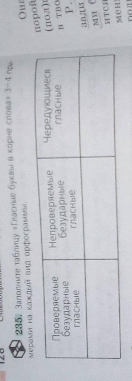 Заполните таблицу гласные буквы в корне слова 3-4 примерами на каждый вид орфограммы​