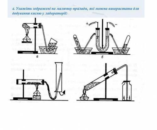 Укажіть зображення на малюнку прилади які можна використати для добування кисню в лабораторії​