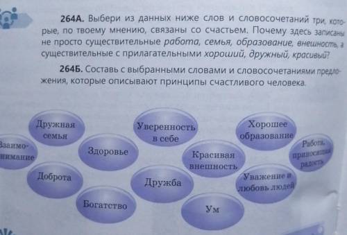 264A. Выбери из данных ниже слов и словосочетаний три, кото- рые, по твоему мнению, связаны со счаст