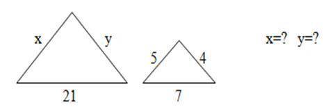 Найдите неизвестную сторону треугольника. Используя подобие треугольника, запишите отношение соответ