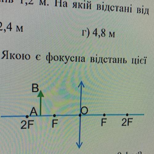 7. Яким буде зображення предмета, якщо він розташований між фокусом і подвійним фокусом збиральної л