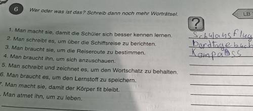 1. Man macht sie, damit die Schüler sich besser kennen lernen. 2. Man schreibt es, um über die Schif