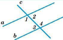 На малюнку прямі а і b паралельні, с – січна. Знайдіть кути 1, 2, 3, 4, якщо кут 4 - кут 2=10°