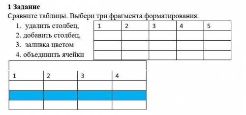 1 ЗаданиеСравните таблицы. Выбери три фрагмента форматирования.​