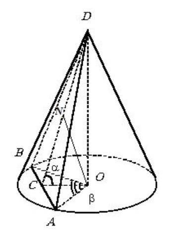 Через вершину конуса проведена плоскость, которая пересекает основание конуса по хорде . Эту хорду в