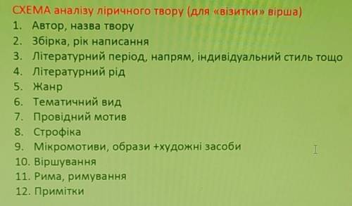 За схемою (на фото) подати аналіз вірша Гімн.