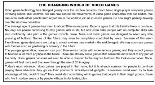 1 What is the main purpose of this article? A to examine the video game industry today B to predict