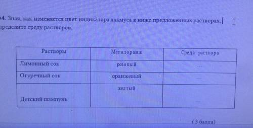 Зная, как изменяется цвет индикатора лакмуса в ниже предложенных растворах, определите среду раствор