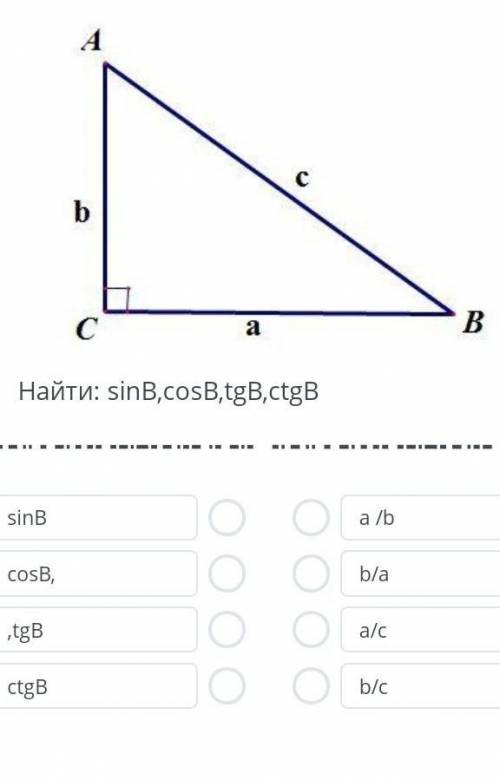 Найти sinB, cosB, tgB, ctgB