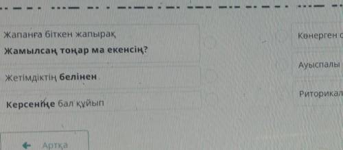 О, Ақтан жас, Ақтан жас өлеңінде кездесетін көркемдеуіш құралдарды сәйкестендіріңіз жапанға біткен