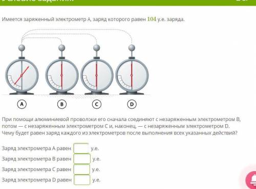 Делимость заряда Имеется заряженный электрометр А, заряд которого равен 104 у.е. заряда.