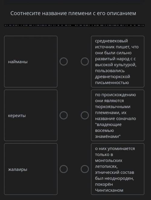 Соотнесите названия племени с его описанием 1, написаны 2, кереит 3. жалаиры