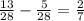 \frac{13}{28} - \frac{5}{28} = \frac{2}{7}