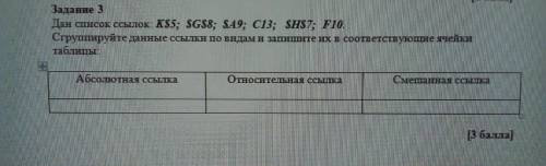 Дан список ссылок: K$5; $G$8; $A9; C13; $H$7; F10. Сгруппируйте данные ссылки по видам и запишите их