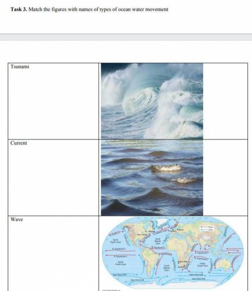 Match the figures with names of types of ocean water movement