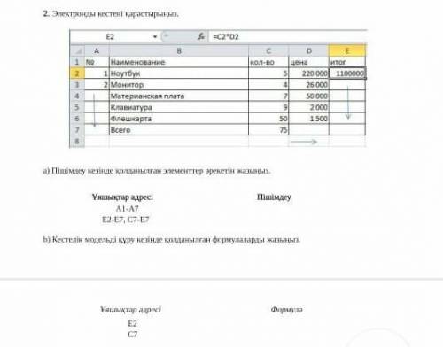 Электронды кестені толтыру