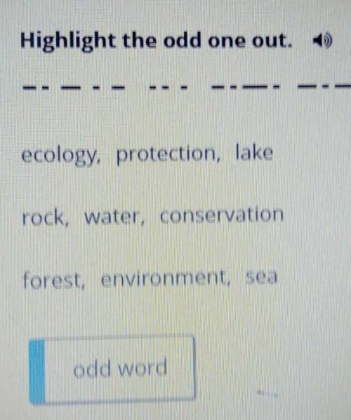 Why does the Earth need trees? Highlight the odd one out.ecology, protection, lakerock, water, conse