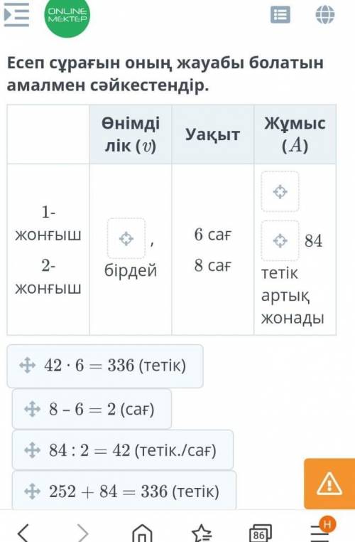 Есеп сурагын онын жауабы болатын амалмен корсет сайкестендир​